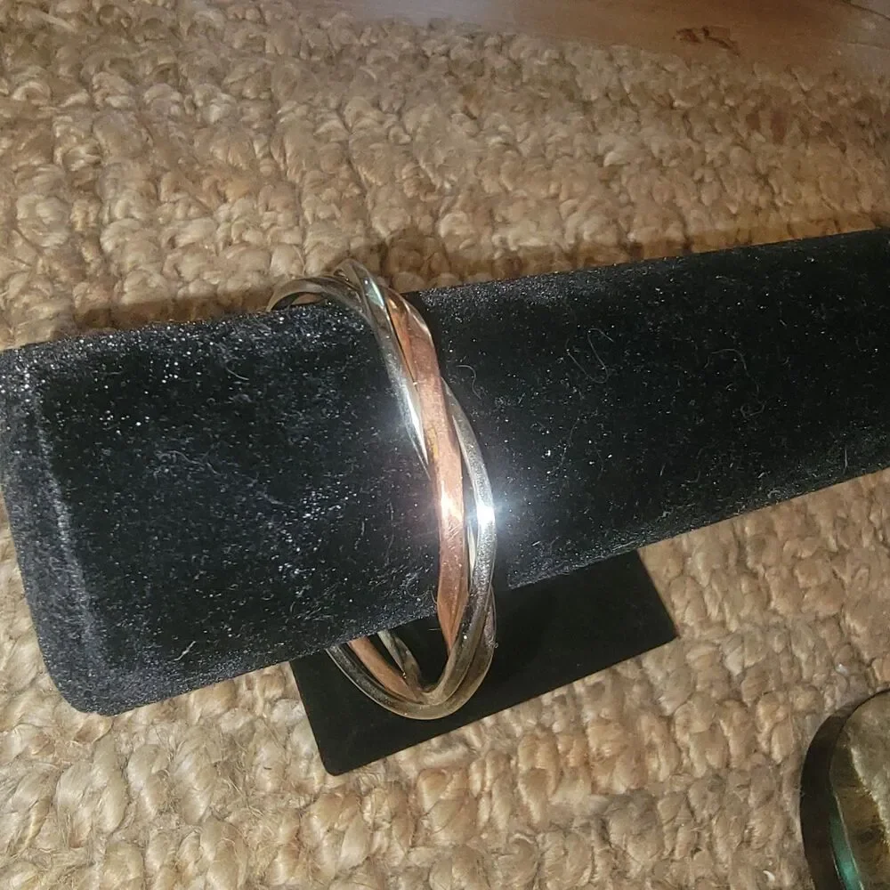 Men's Copper& Stainless Steel Braided Cuff Bracelet Non-Magnetic Pure Metals 7